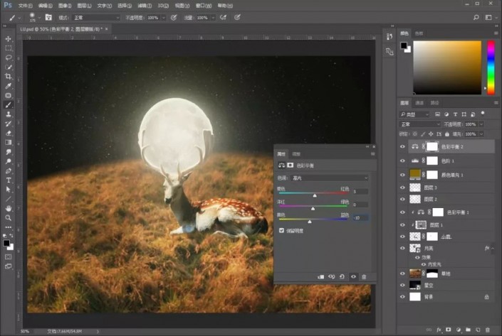 小鹿创意场景合成教程-用ps合成月光下的小鹿创意图片教程