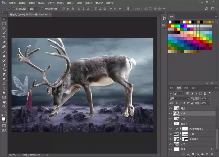 用ps合成制作少女与鹿奇幻场景教程
