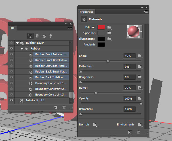 PS教程 如何使用3D功能制作橡胶和玻璃质感的3D立体字效呢