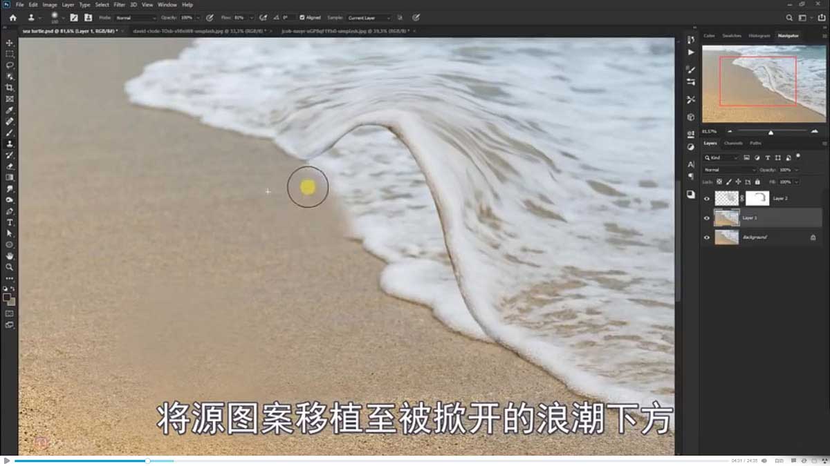 PS合成创意海边背着花的海龟和被掀起的海浪场景