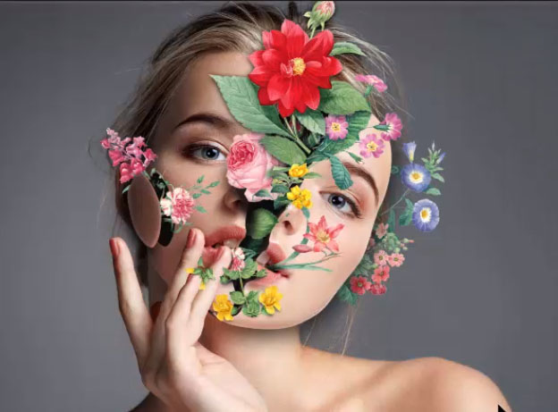 如何使用PS设计制作美女人像上面长满了鲜花的海报教程