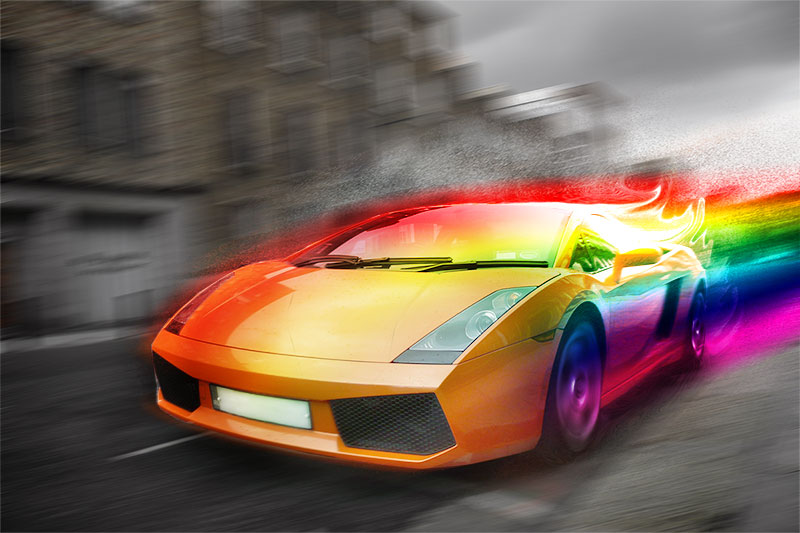 用PS制作一个彩虹拖尾的拉风极速跑车教程”