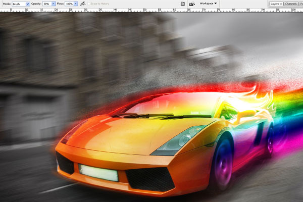 用PS制作一个彩虹拖尾的拉风极速跑车教程