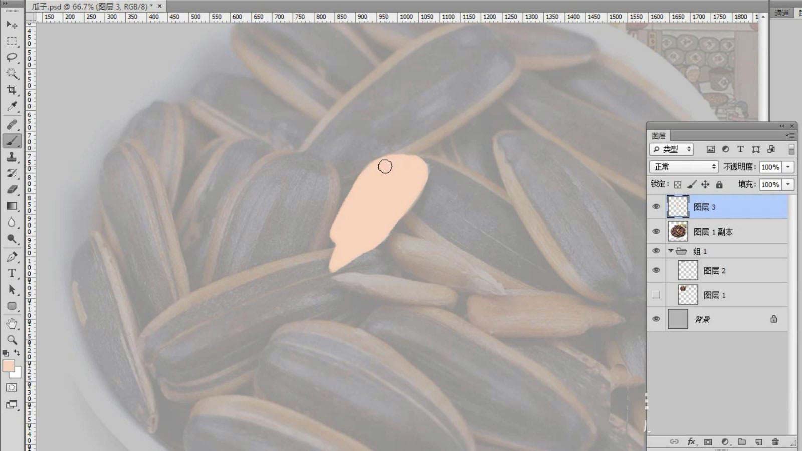 ps怎么手绘葵花籽? ps用手绘板绘画一碟葵瓜子的技巧